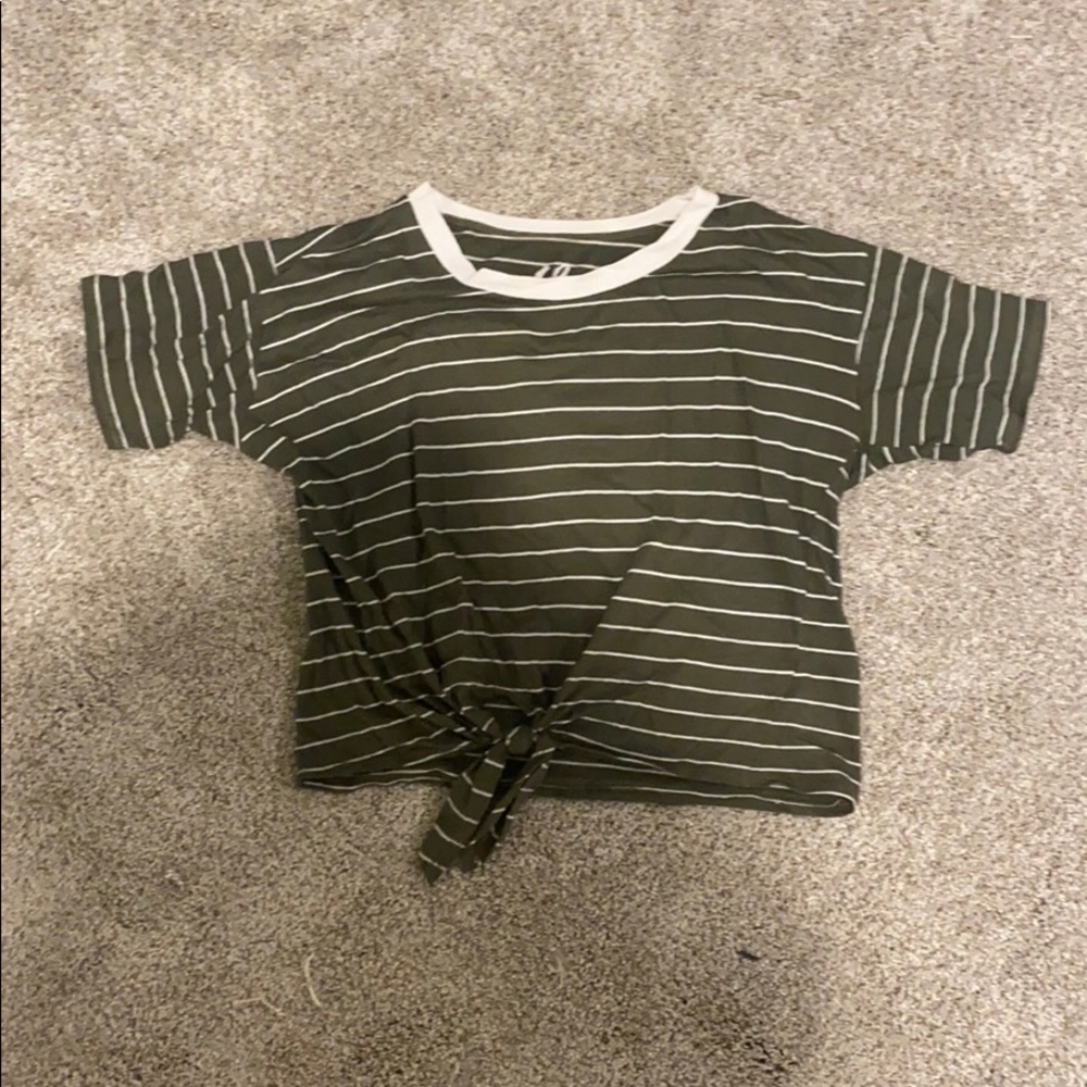 Charlotte Russe Green Striped T-Shirt with Knot